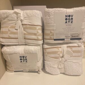 Novogratz by Utica 4-Piece Hand Towel Set White Beige Geometric Cotton NWT